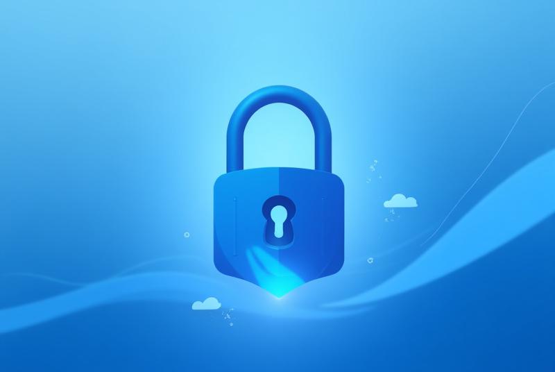 安全なデータ保管を示す、鍵と盾のアイコンの概念図。デジタルセキュリティと信頼を表す。